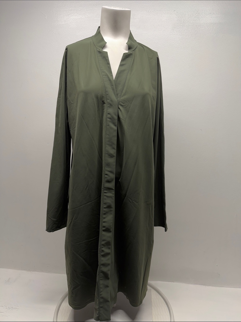 Aday Over In One Shirt Dress Pockets Long Sleeve Collared Moss Green Size Medium